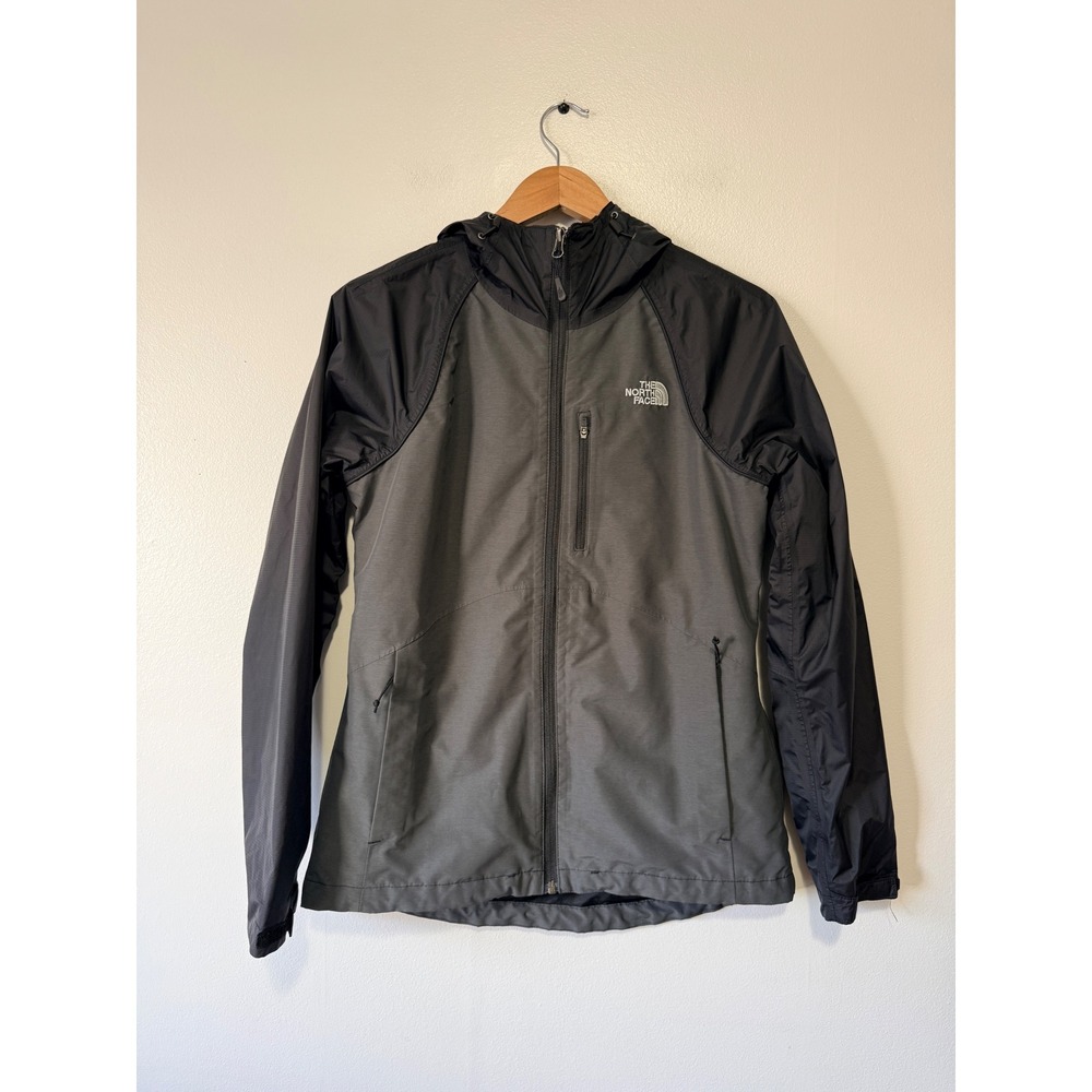 The North Face Womens HyVent Hooded Rain Jacket Grey Black‎ Full Zip Small A2SZK